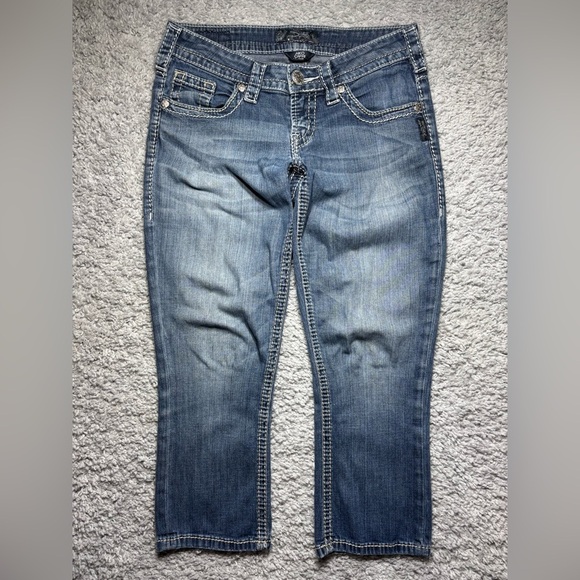 Silver Jeans Womens 26 Aiko Capri Denim Big Stitch Pedal Pushers Vacation Travel - Picture 1 of 6